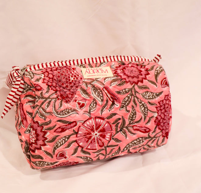 Quilted Cosmetic Case- Pink Floral