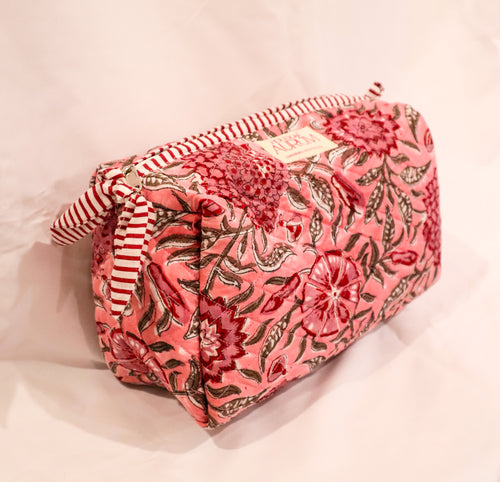 Quilted Cosmetic Case- Pink Floral