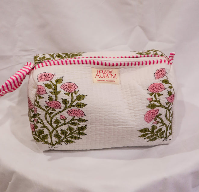 Quilted Cosmetic Case- Cream Hydrangea