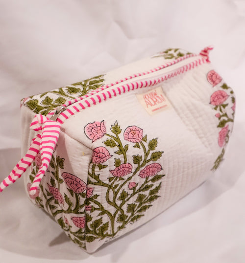 Quilted Cosmetic Case- Cream Hydrangea
