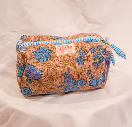 Quilted Cosmetic Case- Beige Floral