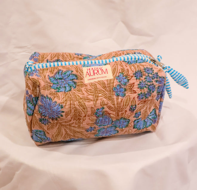 Quilted Cosmetic Case- Beige Floral