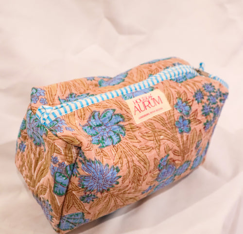Quilted Cosmetic Case- Beige Floral