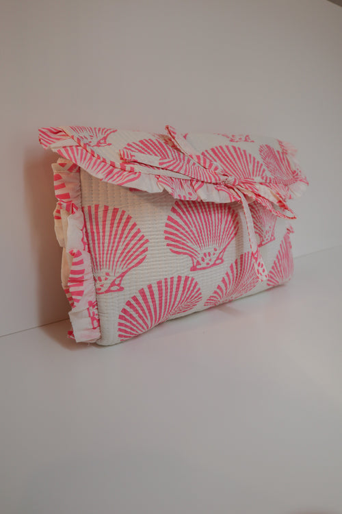 Quilted Ruffle Laptop Case- Pink Shell