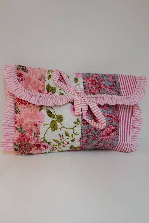 Quilted Ruffle Laptop Case-Pink Patchwork