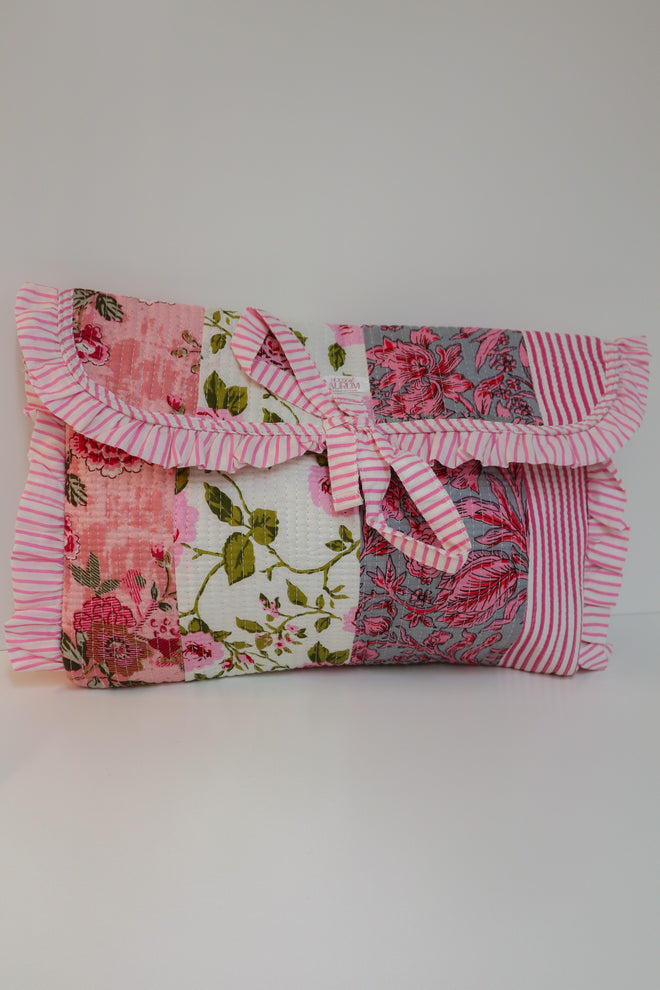 Quilted Ruffle Laptop Case-Pink Patchwork