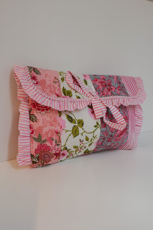 Quilted Ruffle Laptop Case-Pink Patchwork