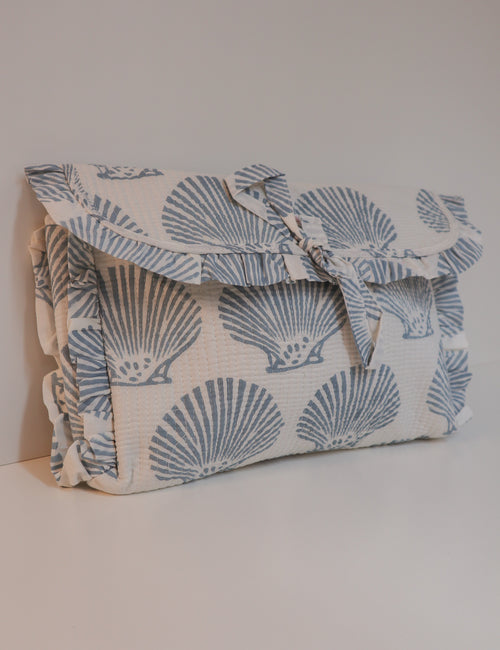 Quilted Ruffle Laptop Case- Blue Shell