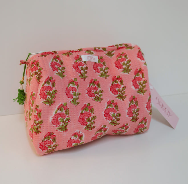 Quilted Cosmetic Case- Pink Floral