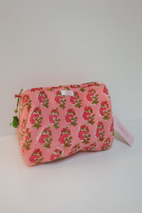Quilted Cosmetic Case- Pink Floral