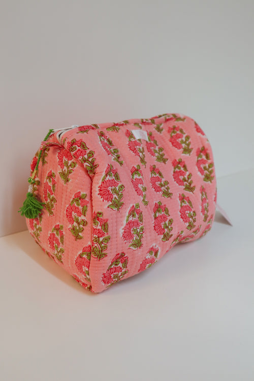 Quilted Cosmetic Case- Pink Floral