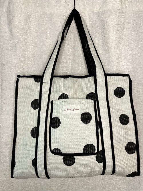 WHITE POLKA-DOT TOTE