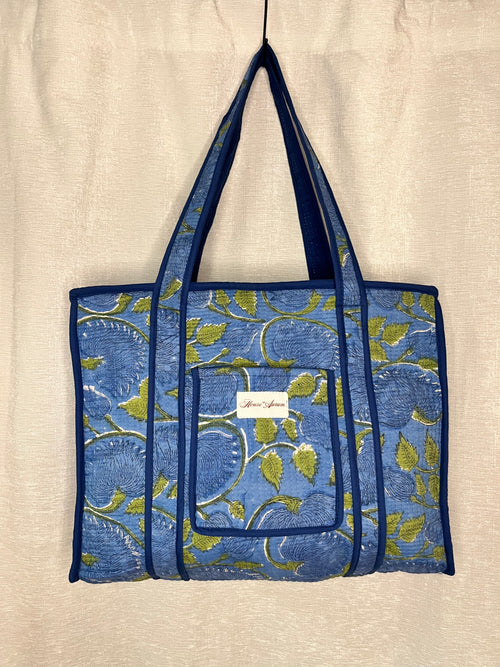 BLUE GREEN FLORAL TOTE