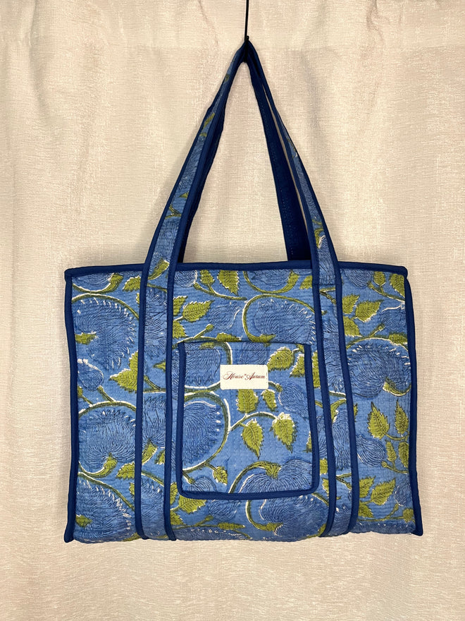 BLUE GREEN FLORAL TOTE