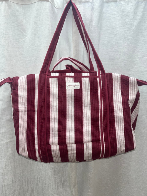 BURGUNDY STRIPE DUFFLE