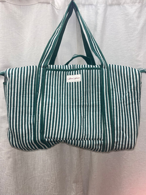 GREEN PINSTRIPE DUFFLE