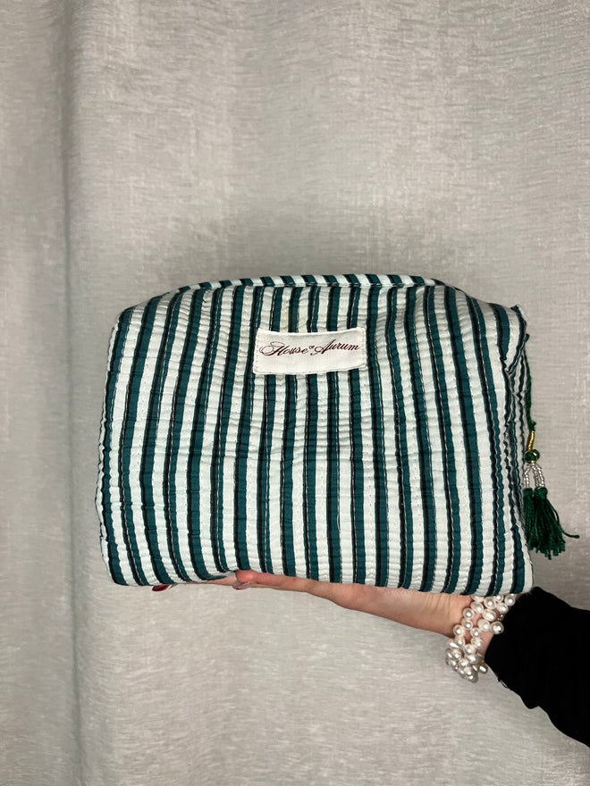 GREEN STRIPE COSMETIC CASE