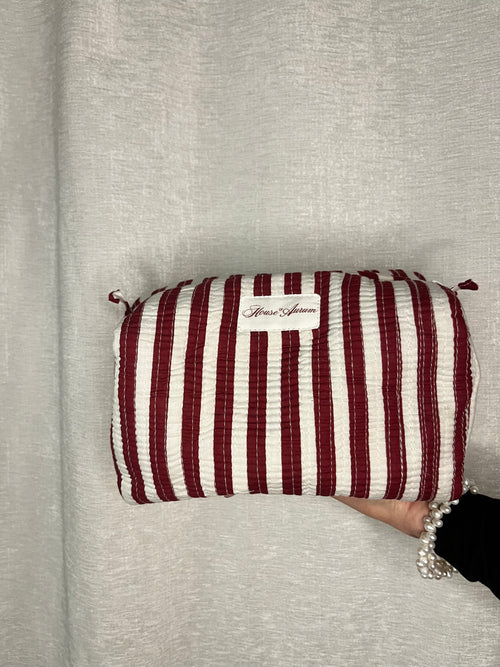 BURGUNDY STRIPE COSMETIC CASE