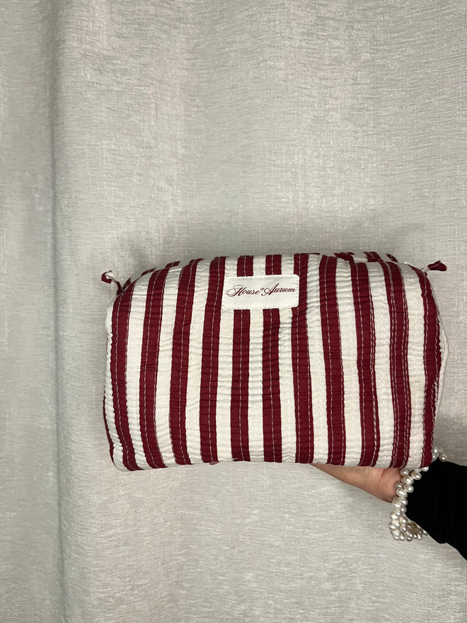 BURGUNDY STRIPE COSMETIC CASE
