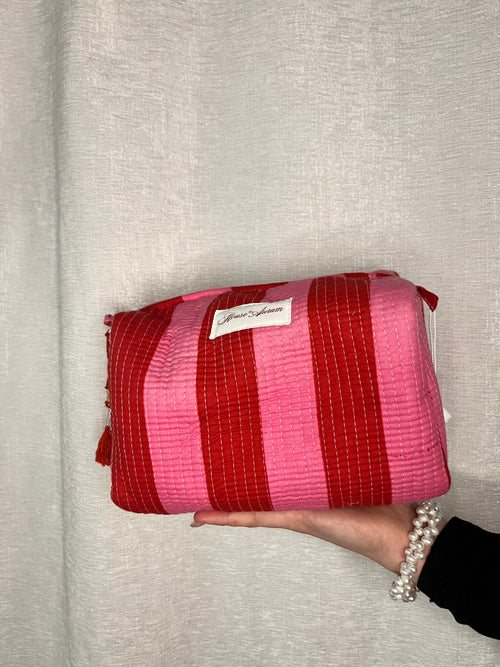 PINK RED STRIPE COSMETIC CASE