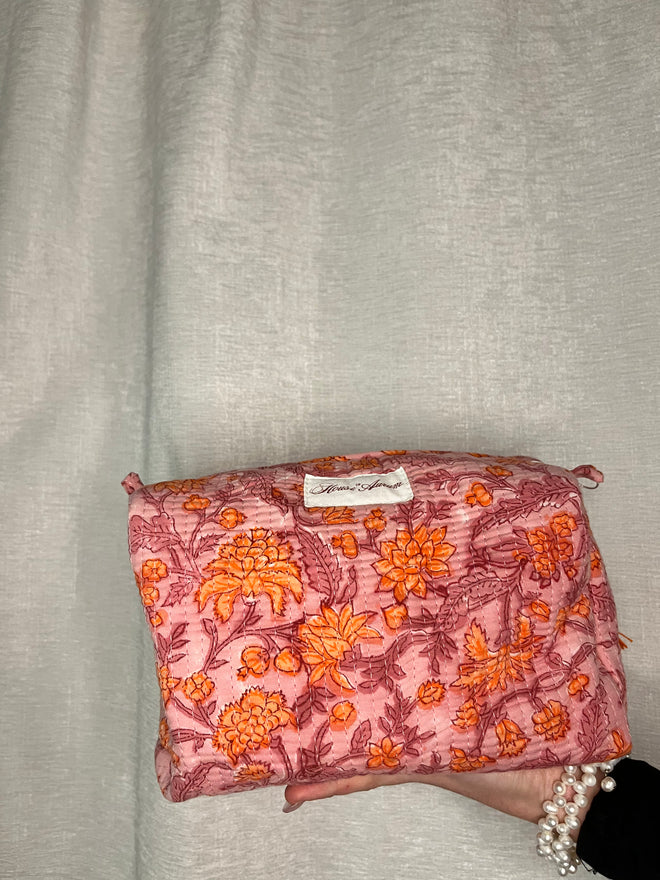 PINK ORANGE FLORAL COSMETIC CASE