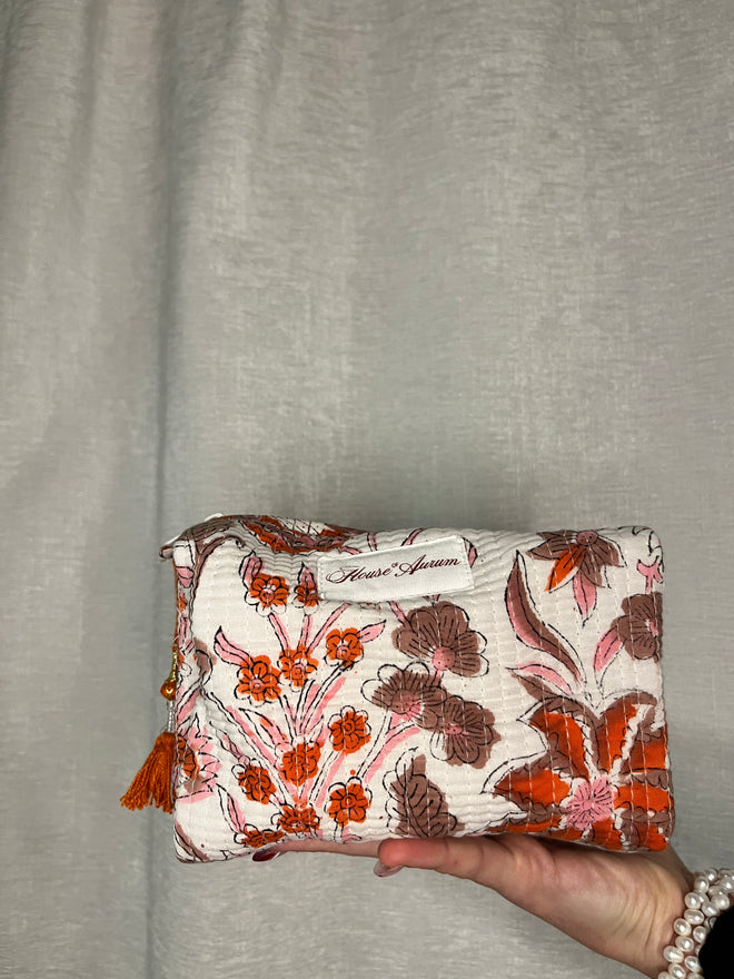 PINK BEIGE WHITE FLORAL COSMETIC CASE