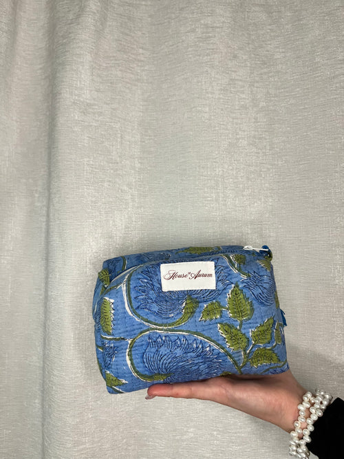 BLUE GREEN FLORAL COSMETIC CASE