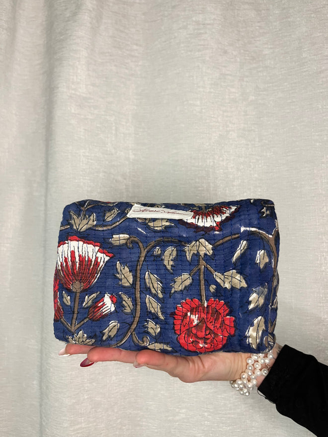 DRAK BLUE RED FLORAL COSMETIC CASE