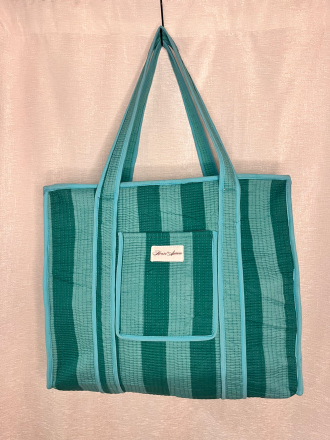 TURQUOISE STRIPE TOTE