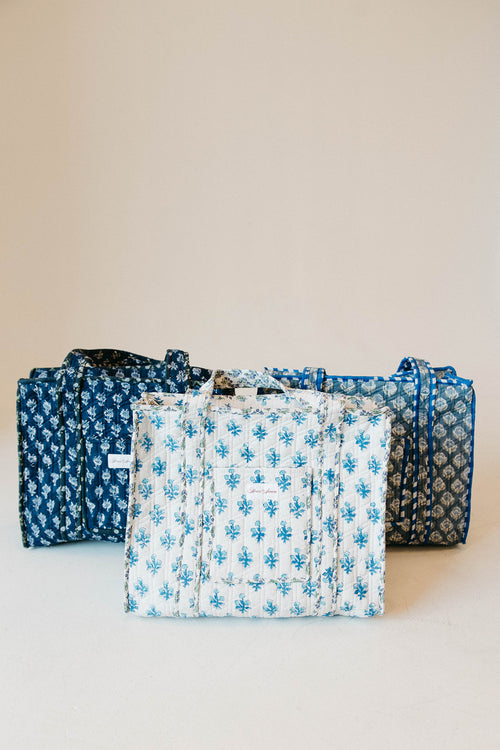 Diamond Quilted Tote- White Floral