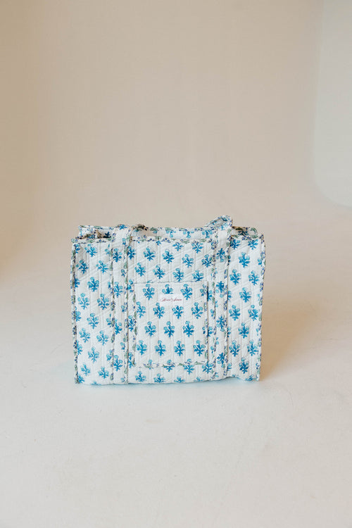Diamond Quilted Tote- White Floral
