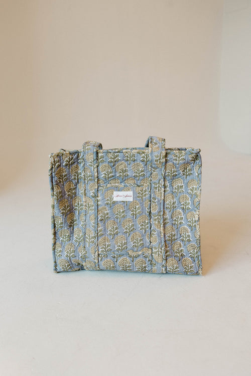 Diamond Quilted Tote- Sky Beige Floral