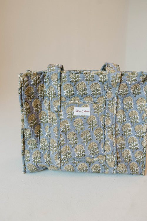 Diamond Quilted Tote- Sky Beige Floral