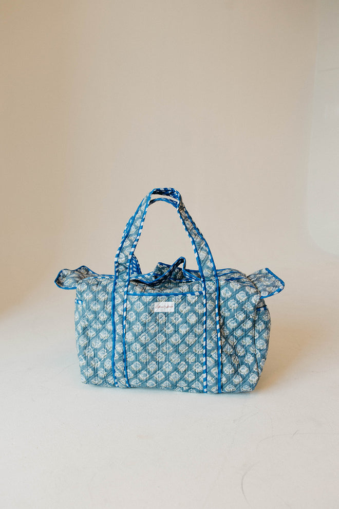 Diamond Quilted Duffle- Sea Blue Floral