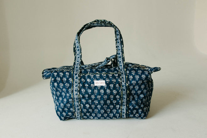Diamond Quilted Duffle- Navy Floral