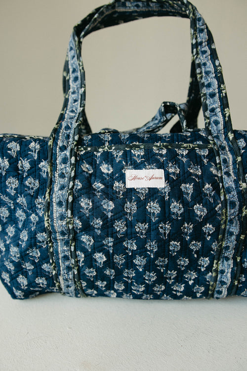 Diamond Quilted Duffle- Navy Floral
