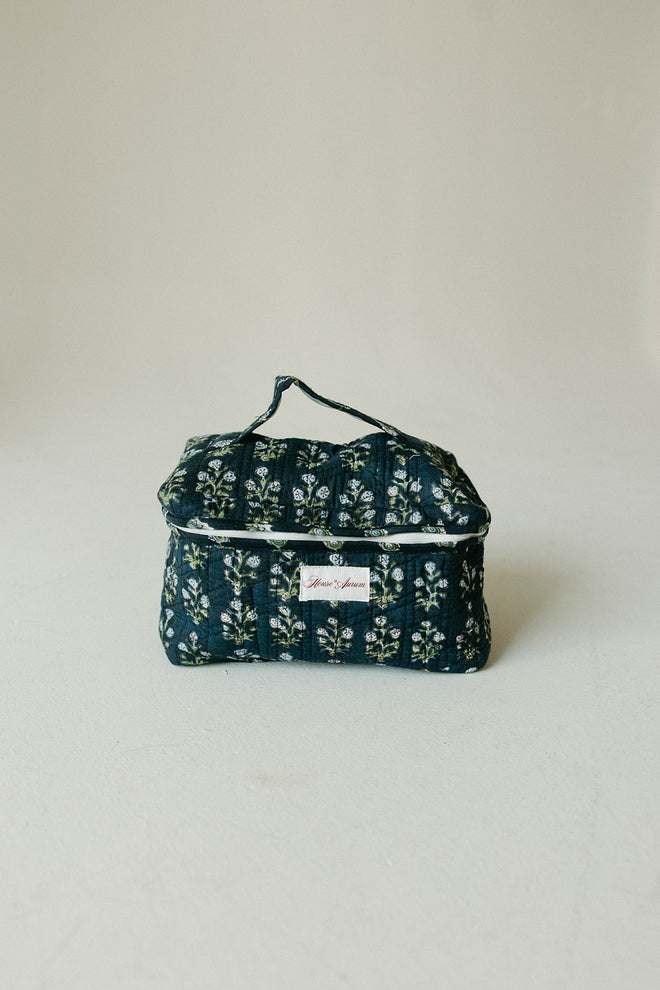 Quilted Vanity Case- Navy Floral