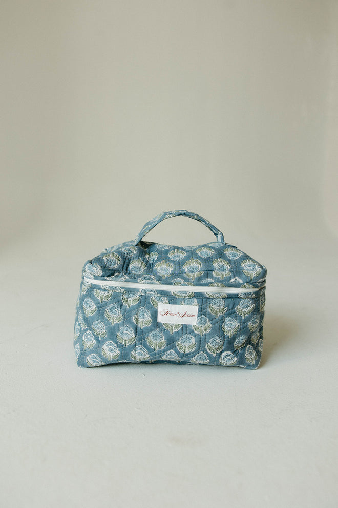 Quilted Vanity Case- Sea Blue Floral