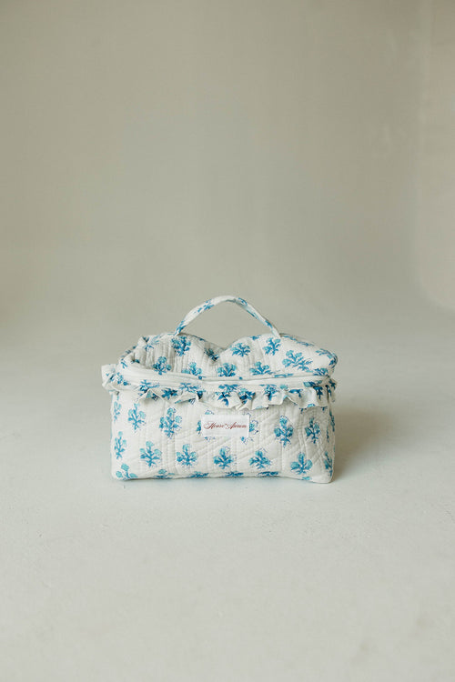 Quilted Ruffle Vanity Case- White Floral