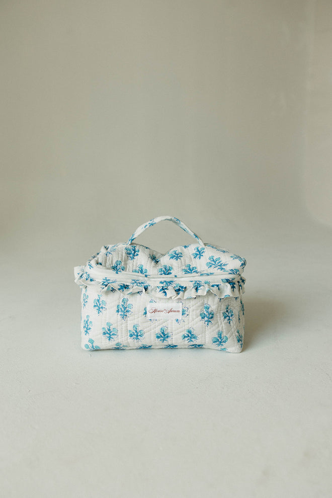 Quilted Ruffle Vanity Case- White Floral