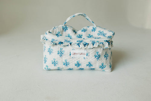 Quilted Ruffle Vanity Case- White Floral