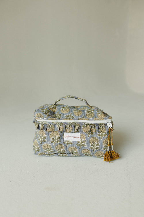 Quilted Ruffle Vanity Case- Sky Beige Floral