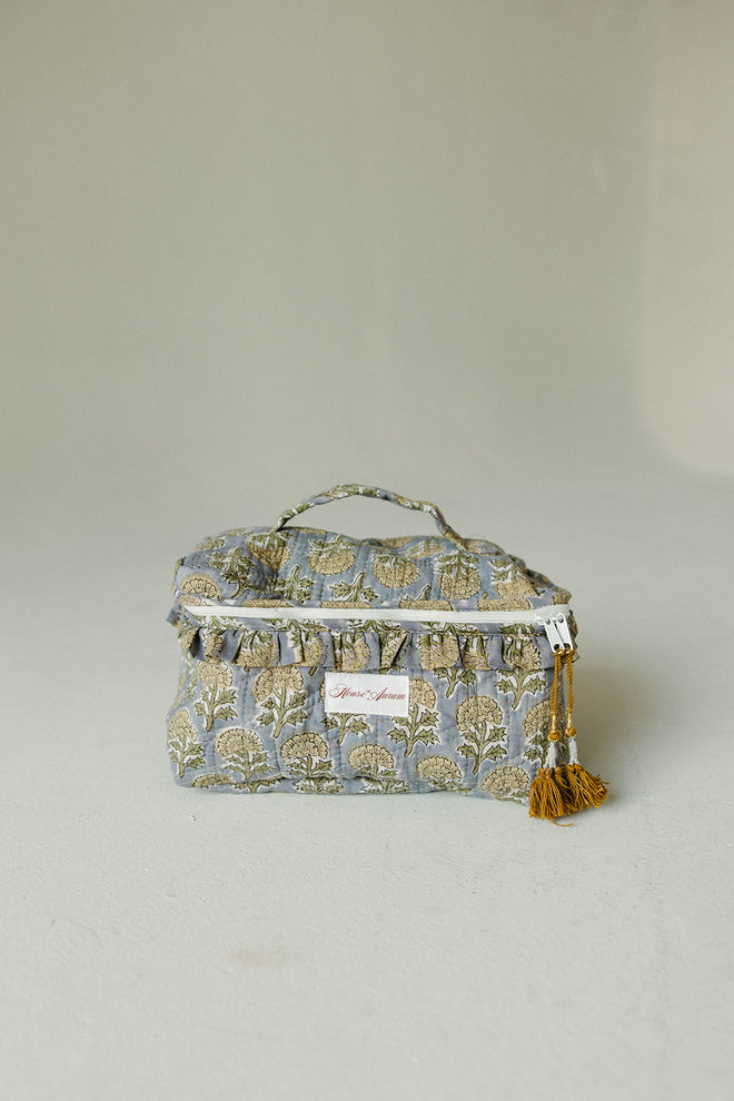 Quilted Ruffle Vanity Case- Sky Beige Floral