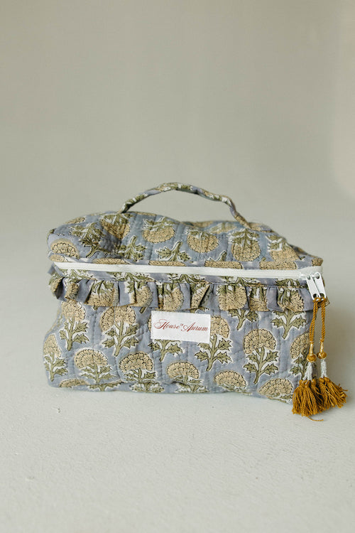 Quilted Ruffle Vanity Case- Sky Beige Floral