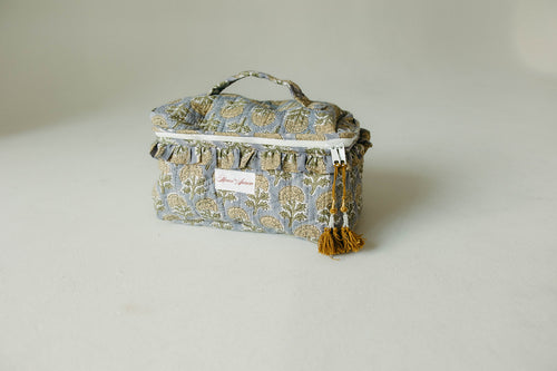 Quilted Ruffle Vanity Case- Sky Beige Floral