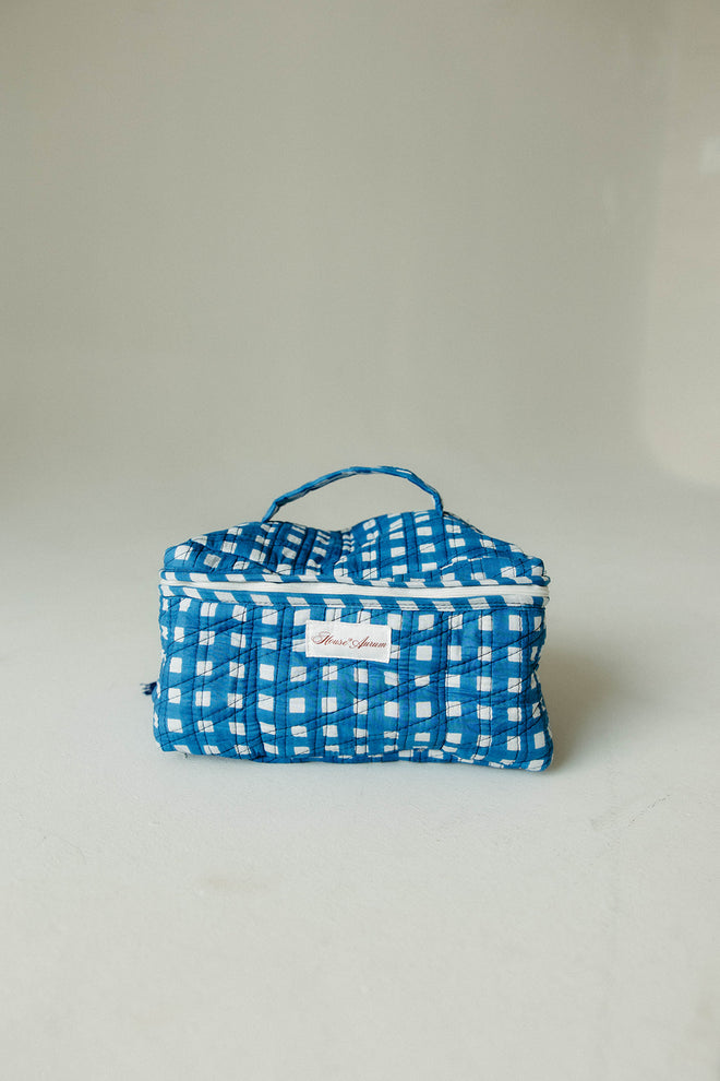 Quilted Vanity Case- Blue Gingham