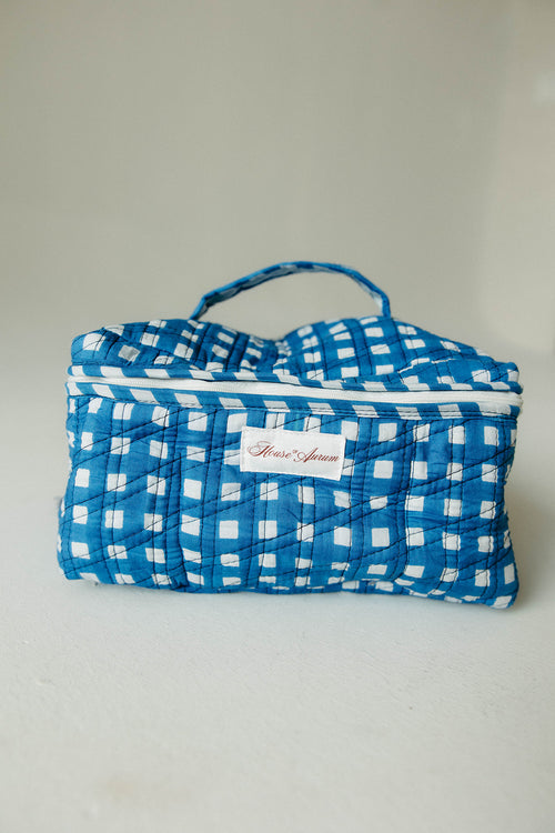 Quilted Vanity Case- Blue Gingham