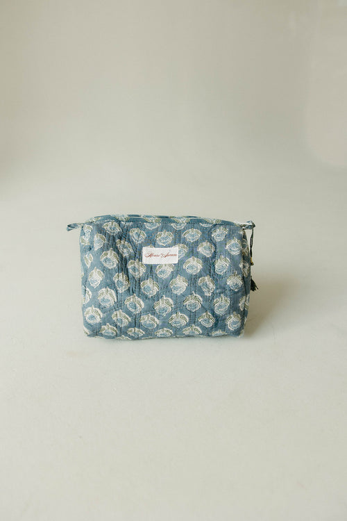 Quilted Cosmetic Case- Sea Blue Floral
