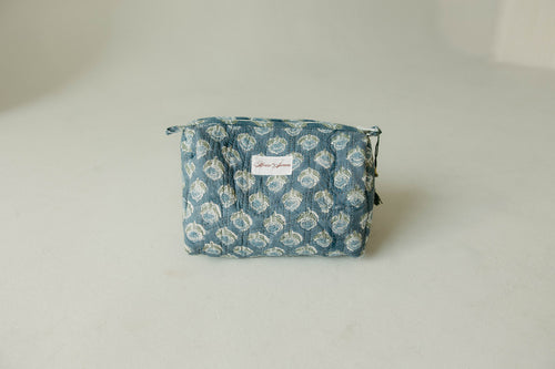 Quilted Cosmetic Case- Sea Blue Floral