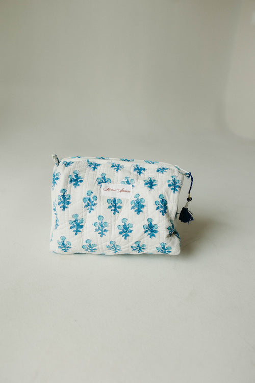 Quilted Cosmetic Case- White Floral